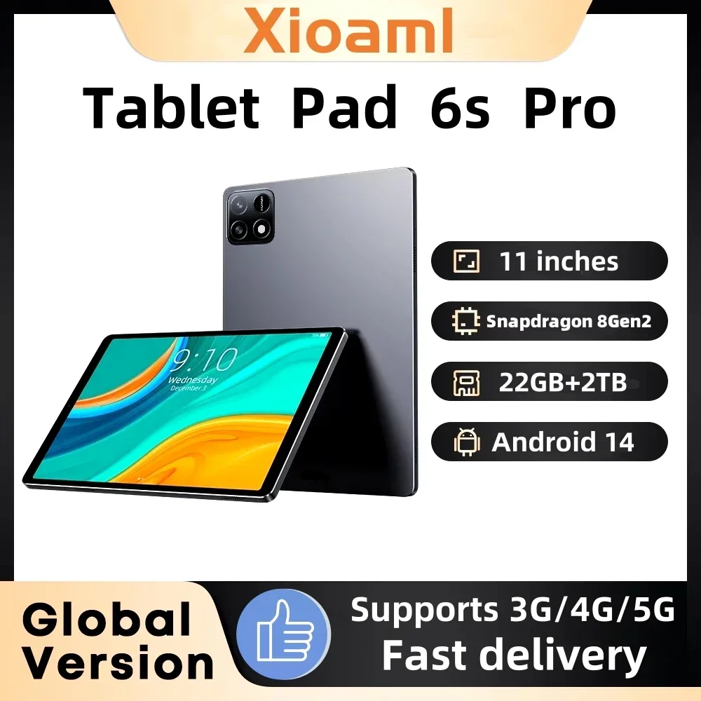 2024 Xioami-11 Inch Tablet 6S Pro, Android 14 Tablet, HD, 4K, 22GB, 2TB, 20000mAh, 5G, Dual SIM Card, WiFi,GPS, Original Version