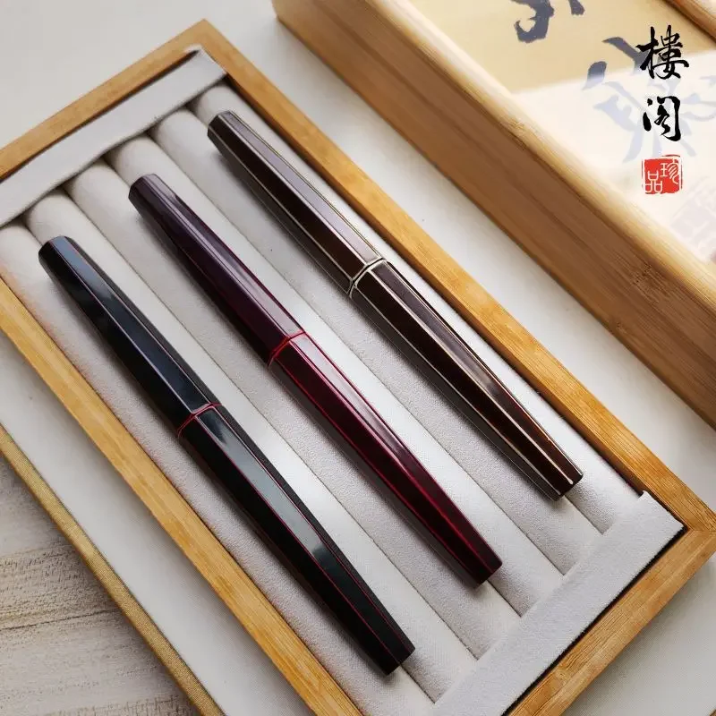 

New SELMY Hand Made Lacquered Cumberland Ebonite Hard Rubber BOCK F Nib Fountain Pen Business Student Stationery Writing Gift