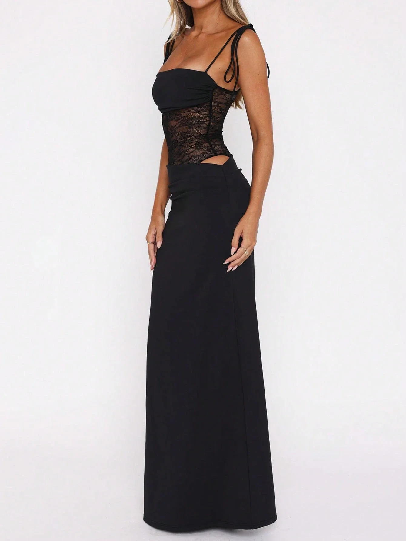 

Женское черное кружевное платье макси с пэчворком и вырезом «рыбий хвост» для вечеринок, свадеб и юбилеев