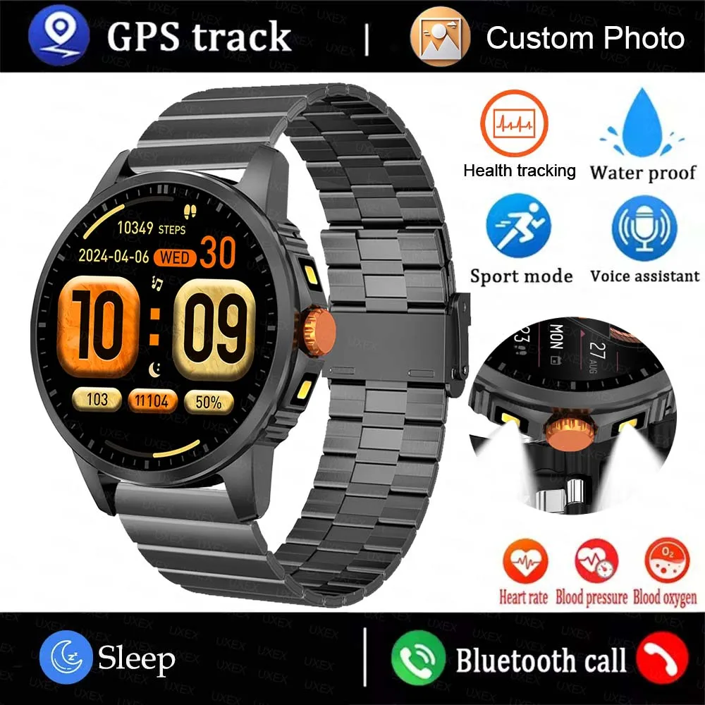 

Business 2 Flashlights Smartwatch For Men 1.5 HD Sports Watch BT Call Health Tracker Custom Photo Using With Outdoor Watch Plus
