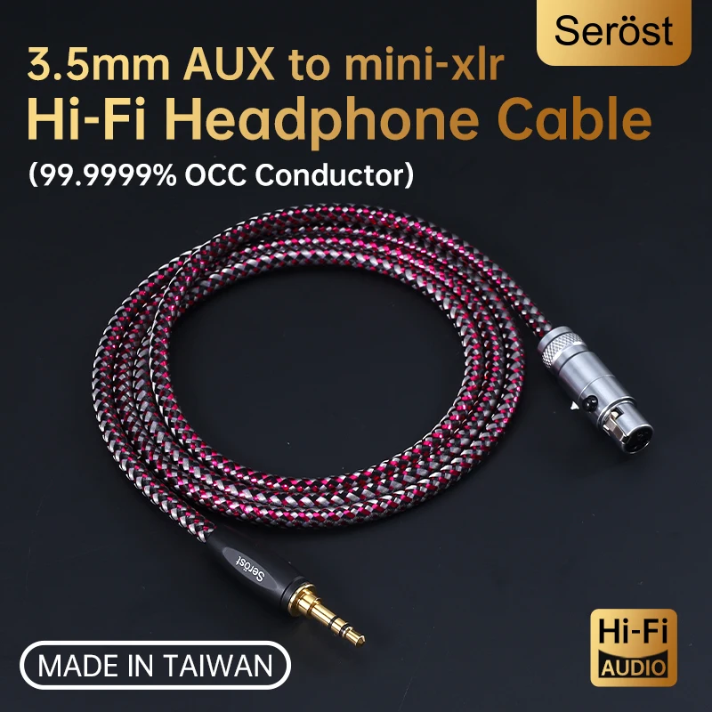 

Serost HiFi Audio Cable 99.9999% OCC Copper 3.5mm Aux to 3pin mini-xlr Cable connection For Computer music player to Headphones