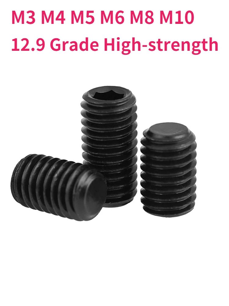 M3 M4 M5 M6 M8 M10 12.9 Grade High-strength Hex Hexagon Socket Flat Point Set Screw End Grub Headless Bolt