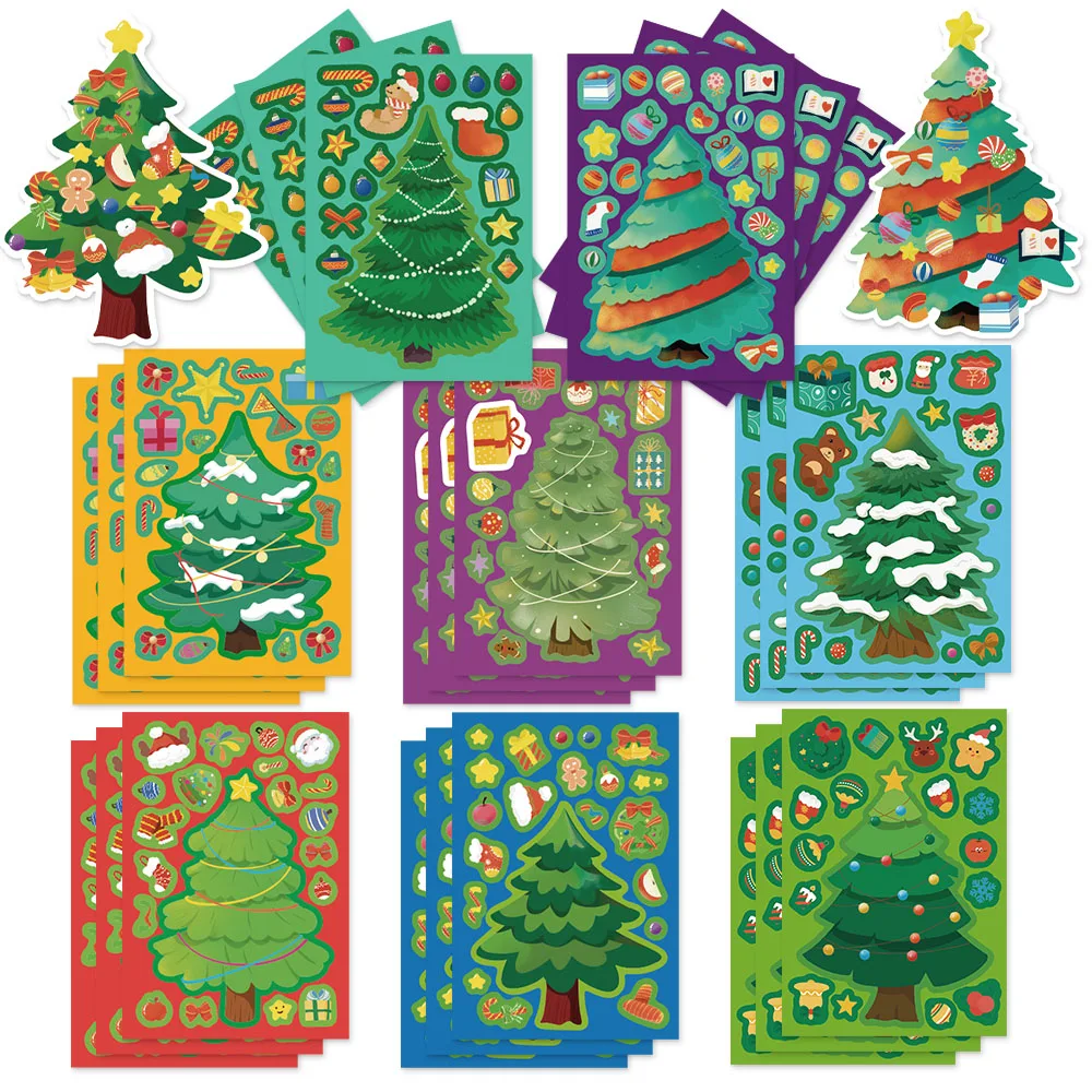 8 pçs diversão de natal árvore de natal colagem criativa diy adequado para casos de telefone, comprimidos, copos de água e adesivo de brinquedo decorativo