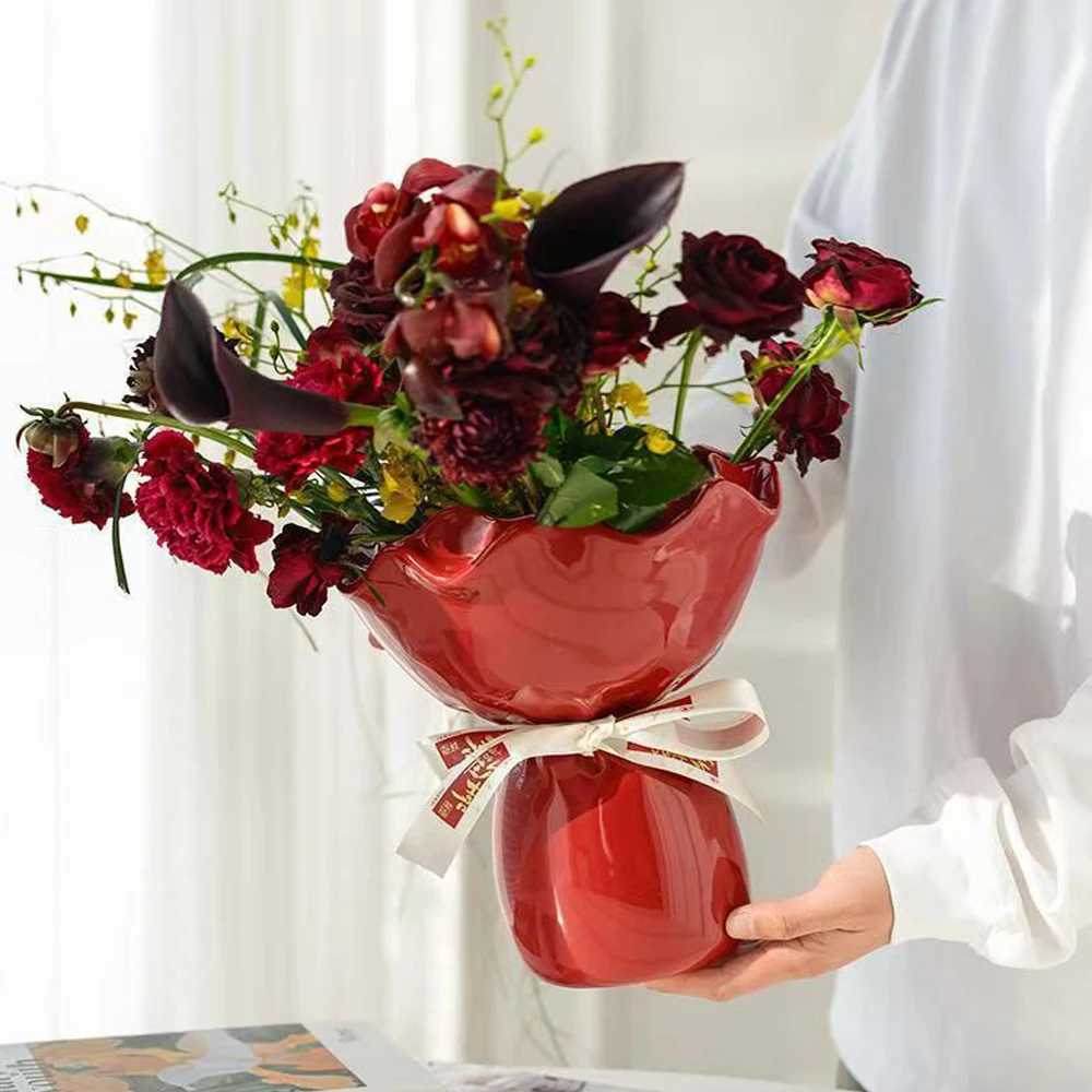 Ceramic Vase Rose Flower Shaped Vase Desk Decor Flowers Bouquet for Home Girding Decorative Floral Vases Room Aesthetic Decor