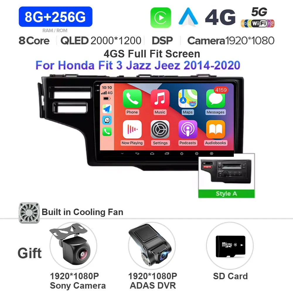 Android 15 autoradio voor Honda Jazz 3 2015 - 2020 Fit 3 GP GK 2013 - 2020 Carplay Auto GPS Navigatie Multimedia Speler 4G WIFI