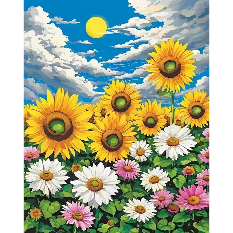

GATYZTORY Coloring By Number Sunflower Drawing On Canvas Handpainted Gift Oil Painting By Number Flower DIY Frame Home Decoratio