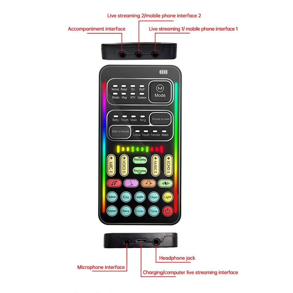 i9 Voice Changer Mini Multiple Audio Effect Bluetooth-Compatible Live Sound Cards Ultra-Thin Portable Live Sound Card Mic Tool
