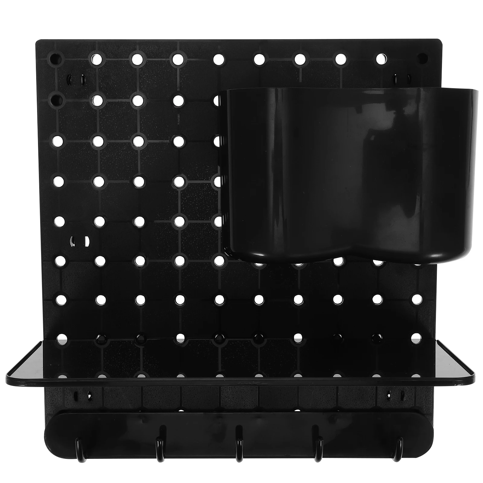 

Large Black Pegboard ganizer Kit Board Bucket 1 Shelf 1 Hook 4 Mounts Strong Load Wall Mount Storage Display Home Kitchen