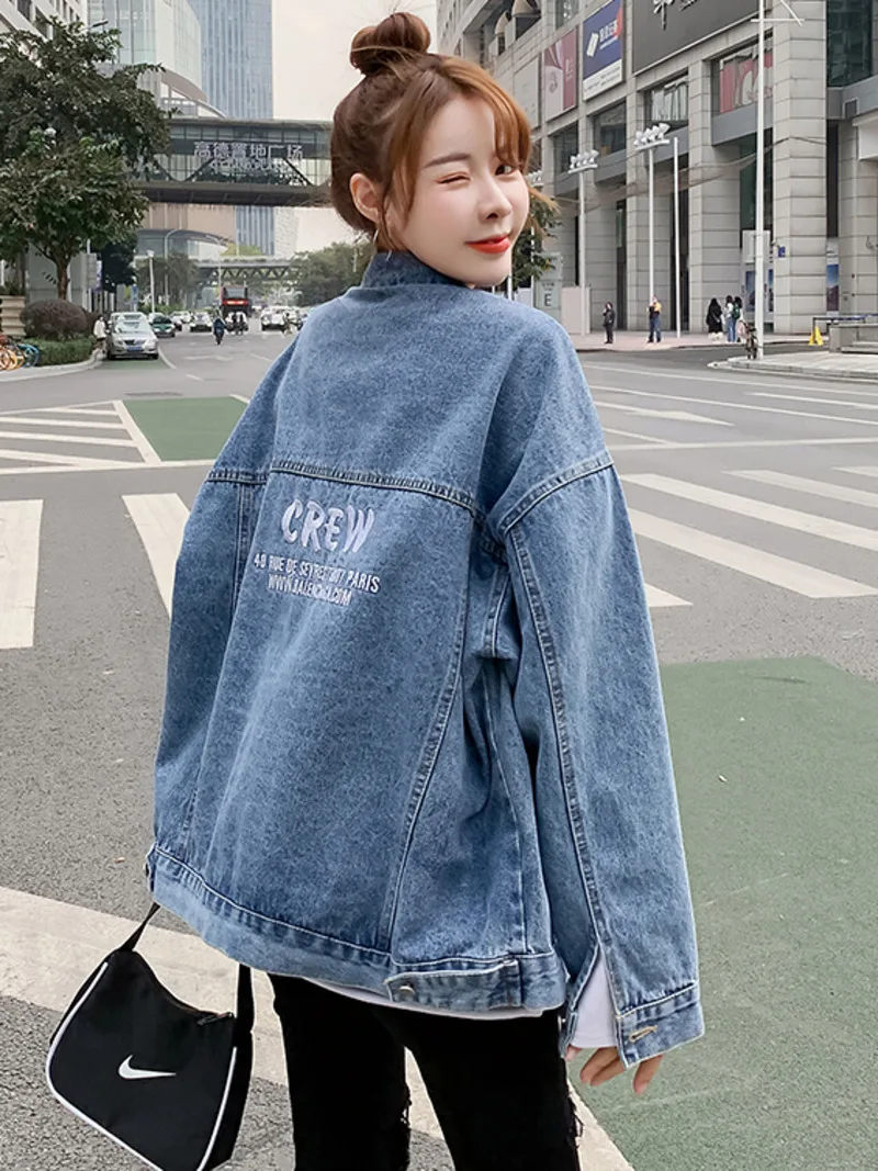 

2024 Spring Autumn New Korean Edition Instagram Fashion Versatile Slimming BF Student Letter Embroidered Denim Coat Trend