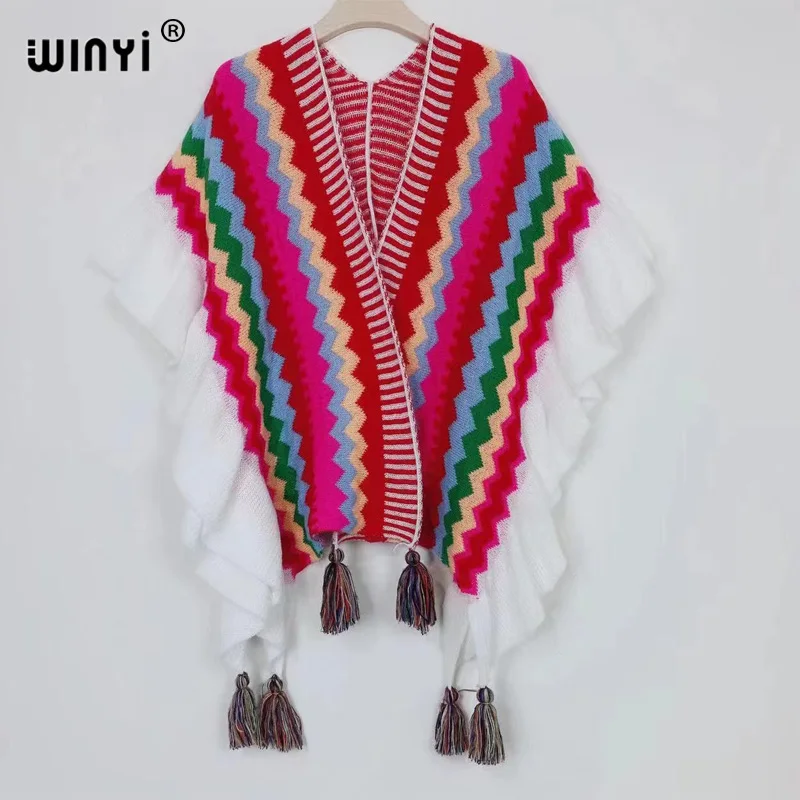 WINYI new poncho Women Knitting over coat for women 2023 Female Fashion Bohemian Cloak Tassel winter capas para mujer Clothing