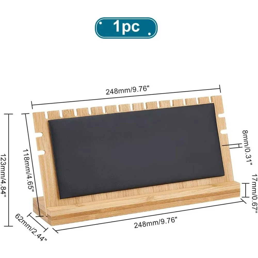 Necklace Jewelry Display Stand Bamboo Bracelet Holder Stand 17 Slots Organizer Long Chains Showcase with Imitation Leather