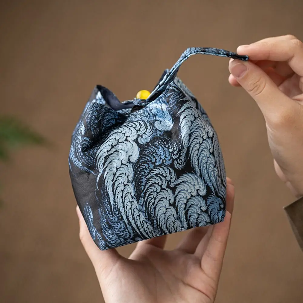 Chinese Style Teacup Drawstring Cloth Pouch Breakage-proof Print Small Item Pouch Multifunctional Portable Teaware Storage Bag