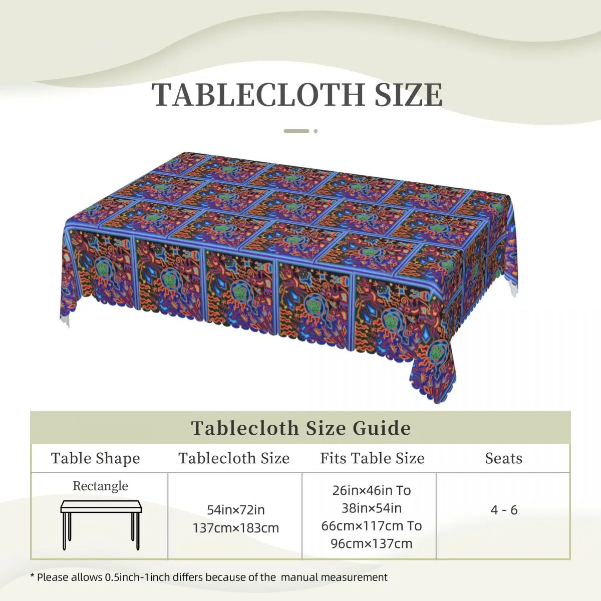 Huichol Dream Customized Rectangular Tablecloth Waterproof Table Cover for Festival Party Decorations Table Cloth