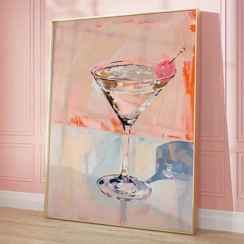 

Retro Posters Pink Martini Prints College-style Beverage Canvas Paintings Aesthetic Design Dining Rooms Kitchens Home Decoration