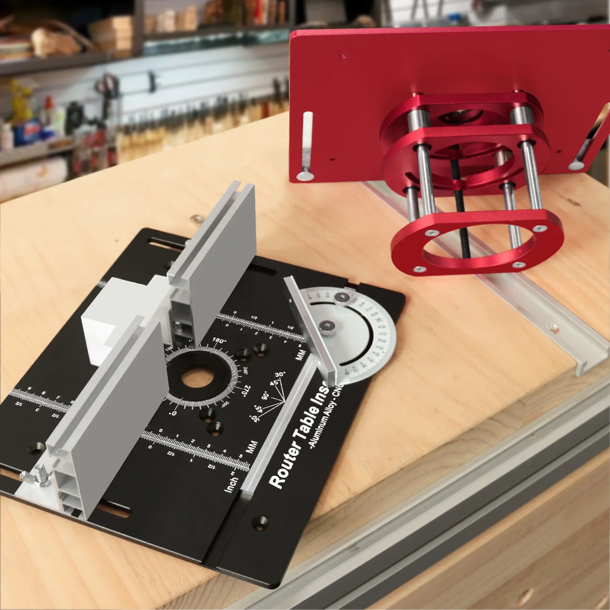 1 Conjunto de Placa de Inserção de Alumínio para Mesa de Tupia e Kit de Elevação de Tupia para Máquina de Acabamento de 65mm com Guia de Esquadria, Ferramenta para Marcenaria