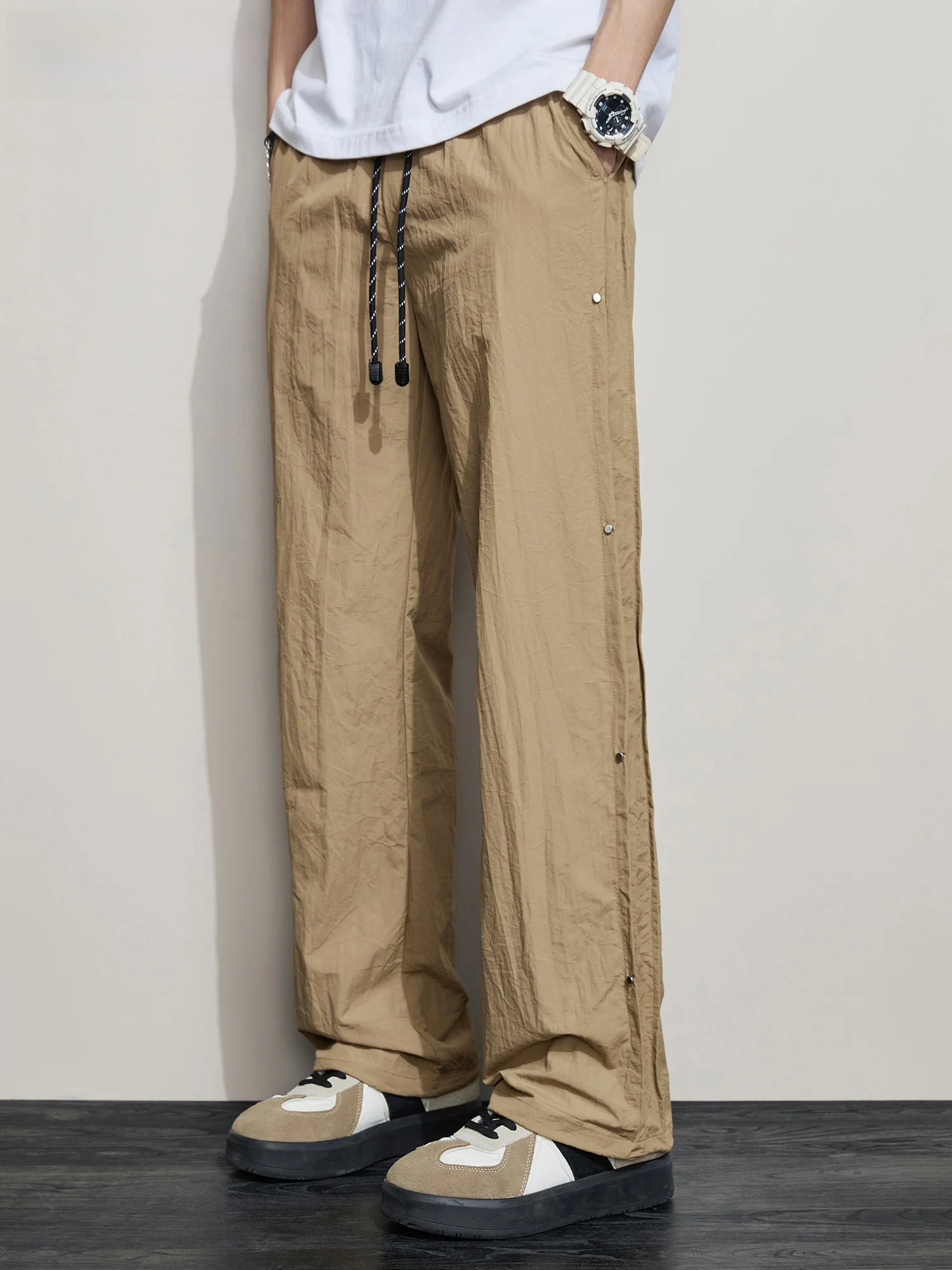 

Мужские повседневные брюки GURBAKS: быстросохнущие, дышащие, свободного кроя, с пуговицами, для подростков, в американском стиле, прямые...