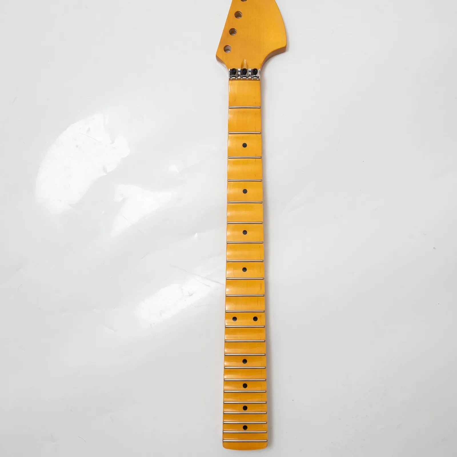 70s Large Head Guitar Neck Scalloped Fingerboard 22 Medium Jumbo Frets Yellow Gloss Maple Modern C Shape 25.5 Inch Scale Gloss
