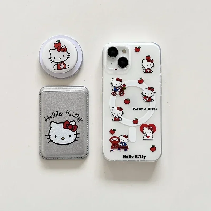 Sanrio-磁気ハローキティウォレットケース,ワイヤレス充電付きの素敵なケース,iPhone 16,15,14,13,12,11 pro max用