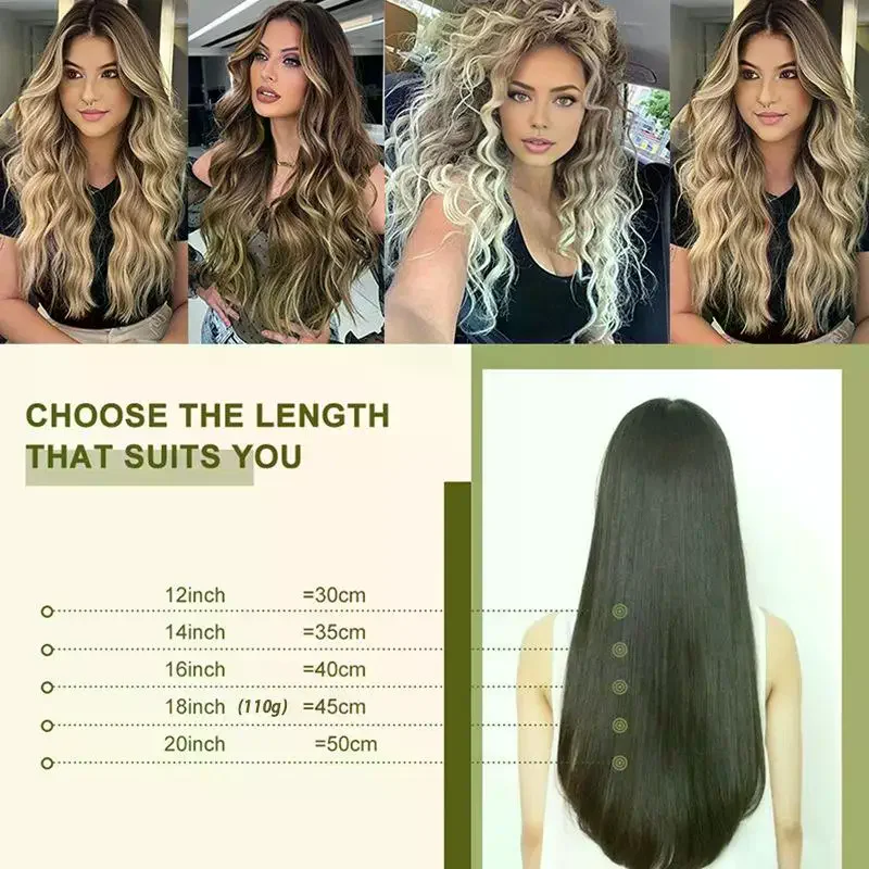 Long Synthetic Fishing Line Hair Extensions Elegant Water Wave Curly Styles For Women Lightweight Fluffy-Looking Hairpiece