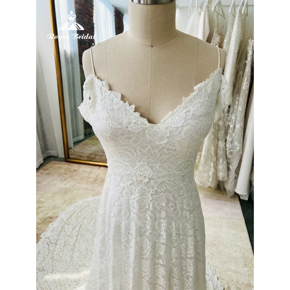 Robe de mariée élégante en dentelle, bretelles Spaghetti, Appliques, manches cape, style Boho, dos nu, avec traîne, robes de fête de mariage pour adultes, 2023