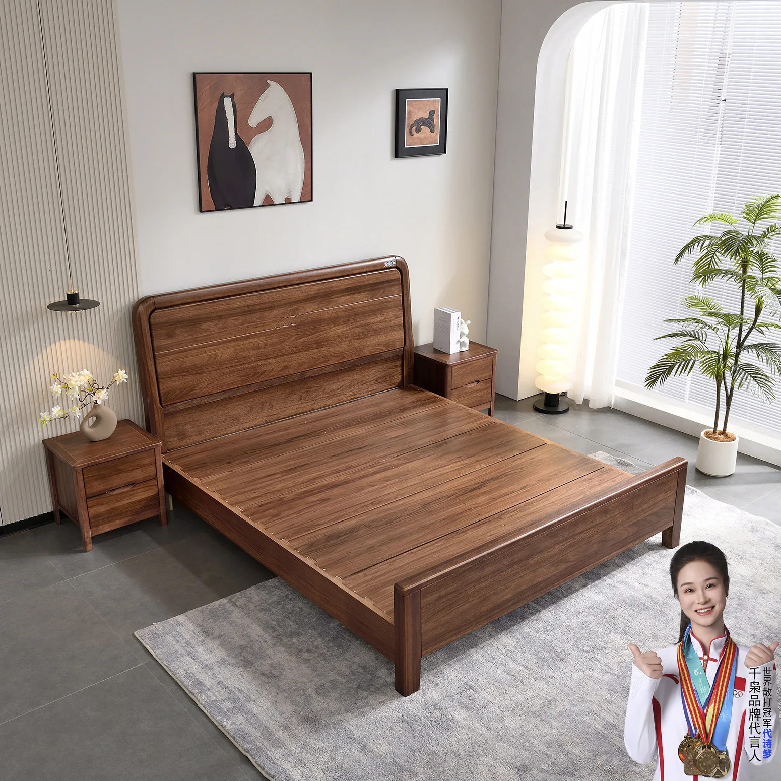 New Chinese-style solid wood bed New high-end brand Modern simple ebony mortise and tenon all solid wood light luxury minimalist