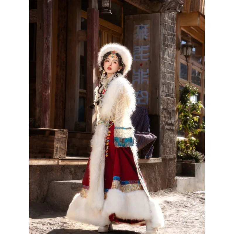 2023 Tibetan Clothing Women New Tibetan Clothing Ethnic Style Lhasa Raw Edge Fresh Girl Tibetan Robe