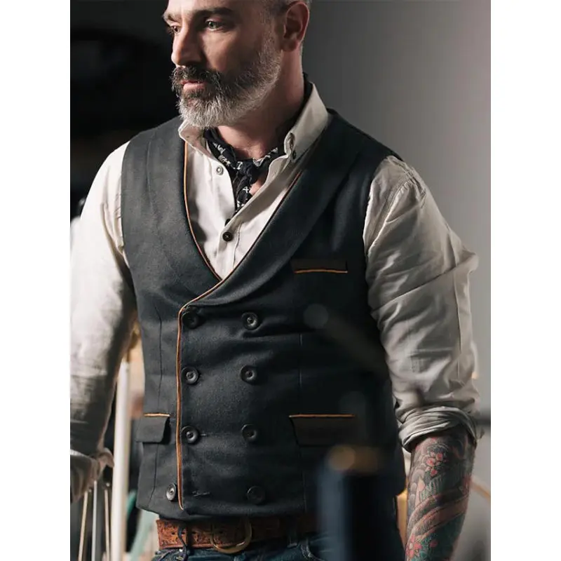 Men's Slim Fit V-Neck Suit Vest Casual Double Buttoned Open Cardigan Spring Autumn New Arrival Fashionable Youth Style