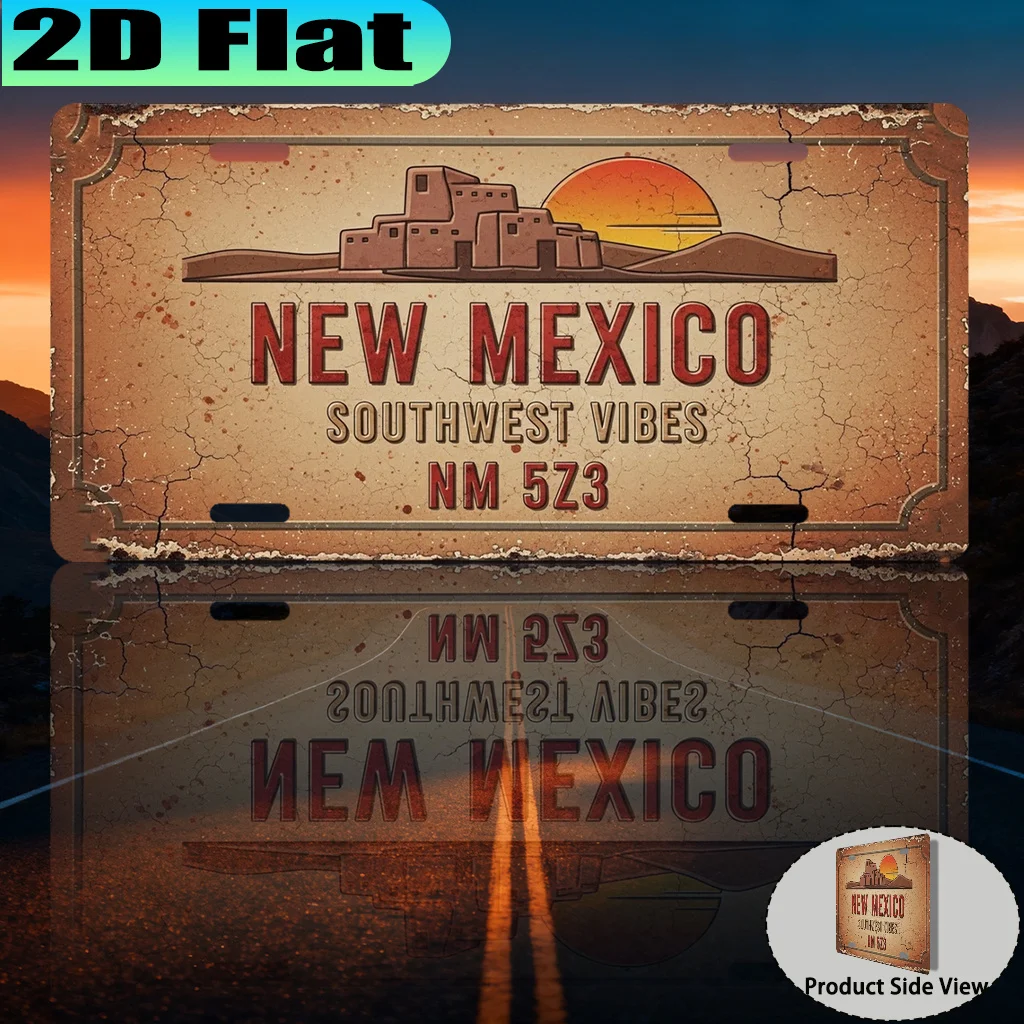 2D Flat - 【2D Flat】 2D Flat - [2D Flat] A Vintage Aluminum Sign with a Southwestern Flair from New Mexico (12X6 Inches), for Dec