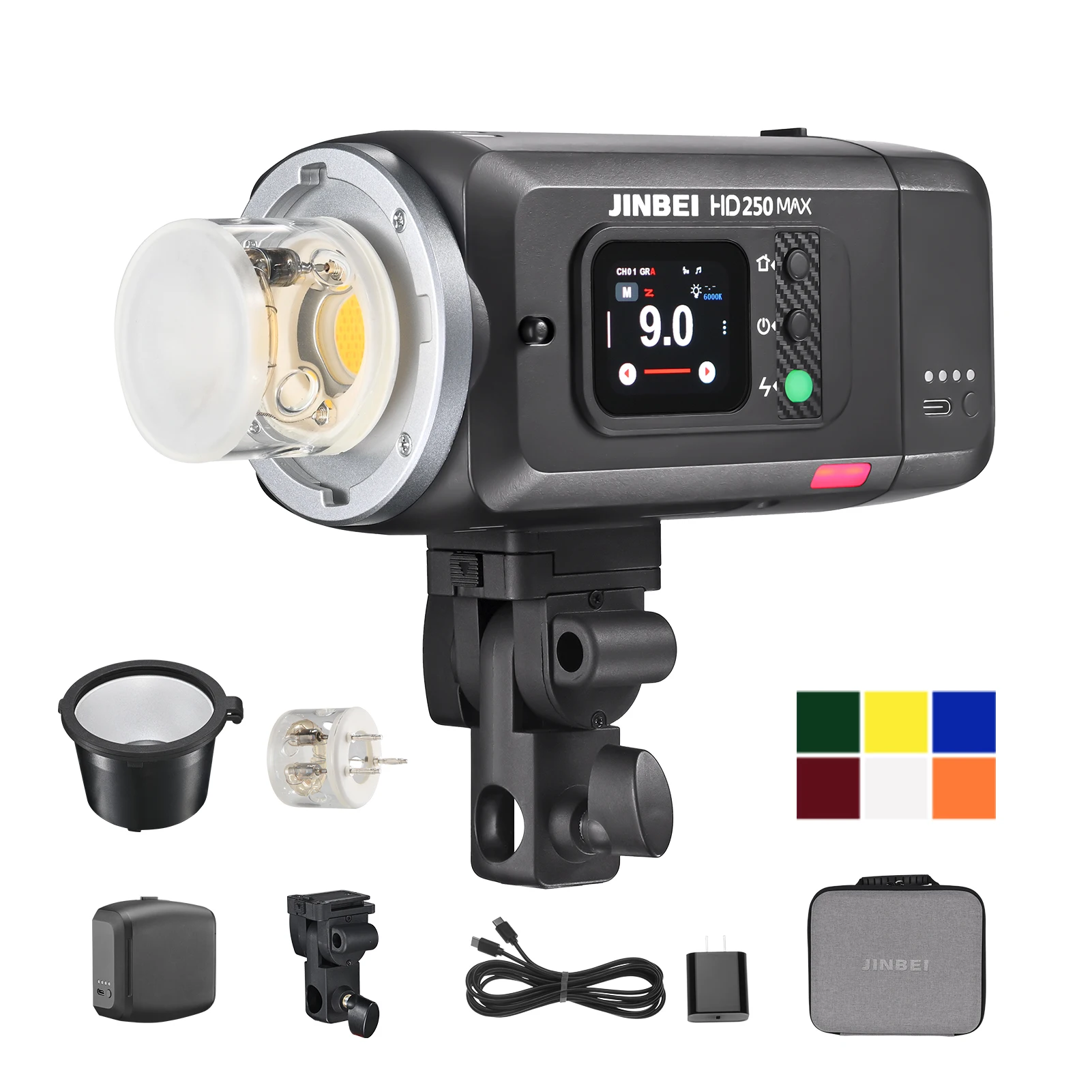JINBEI HD250MAX 220w Portable Outdoor Flash Light HSS TTL Flash Speedlight 12W Bi-Color Modeling Light