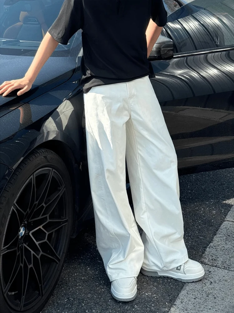 

High Waist Wide Leg Knife Pants Men's Summer Cleanfit Casual Pants Field L White Faionable Straight Cut Trousers for Teens