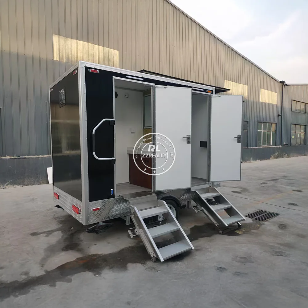

2025 NEW Luxury Mobile Toilets Handicap Accessible Portable Toilet Movable 2 Stall Toilet Trailer for Outdoor