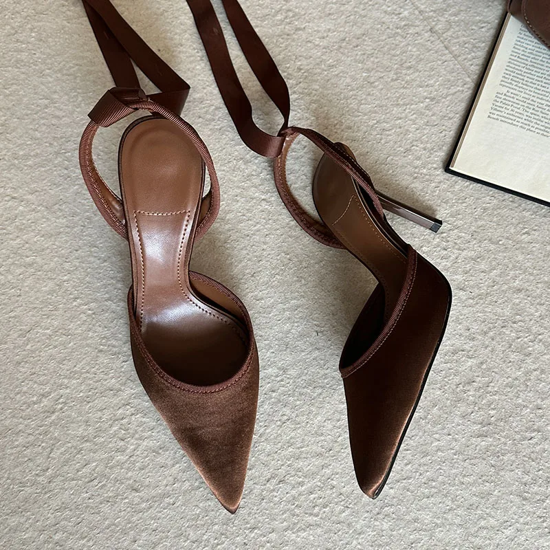 

2026 Spring New Brand Women Sandal Fashion Pointes Toe Lace Up Ladies Elegant Slingback Shoes Thin High Heel Pumps Shoes New