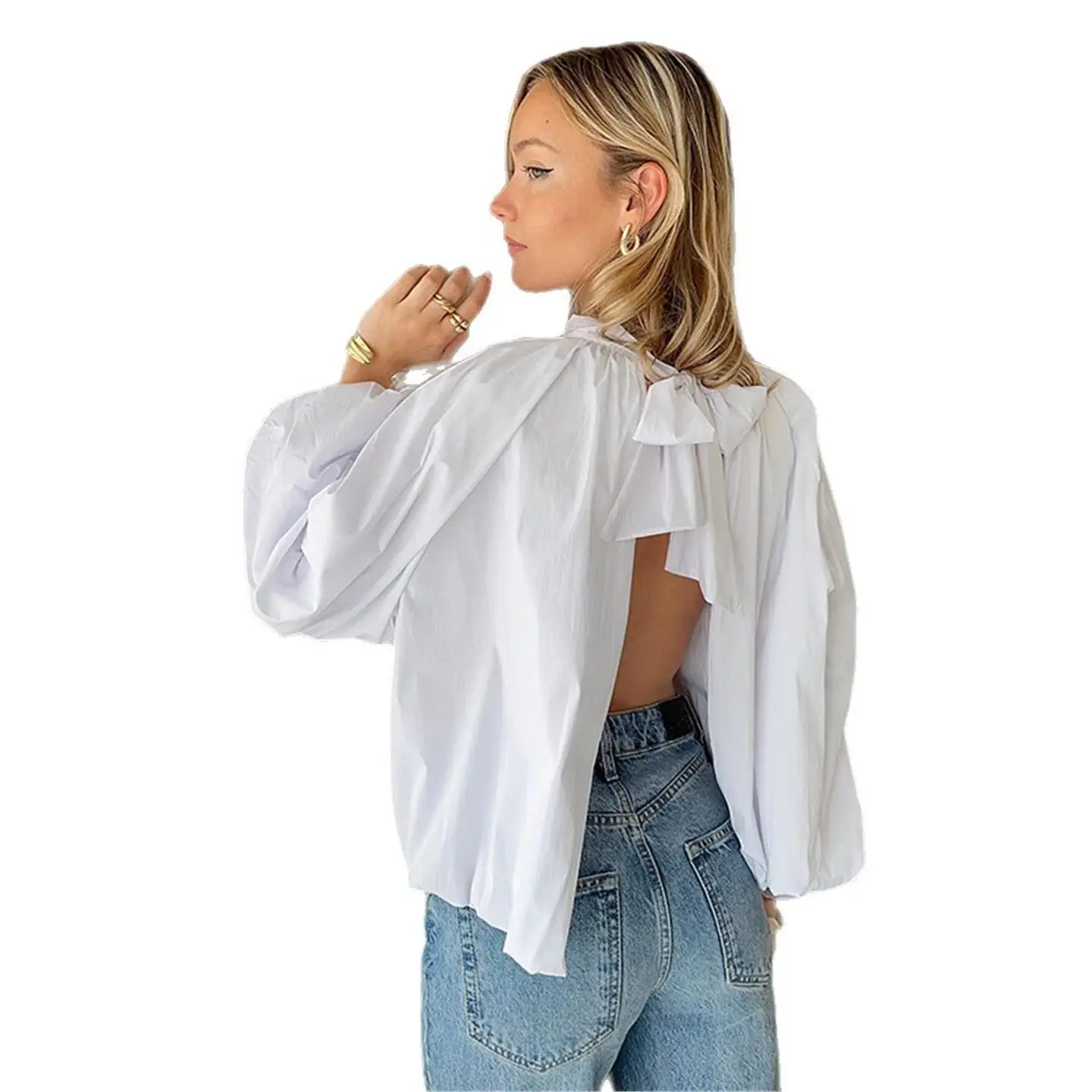 Lâche Faionable Casual Bal Knot Sle Top Nouvelle Arrivée Femmes irt Européen Sle Mince Long Sve Régulier...