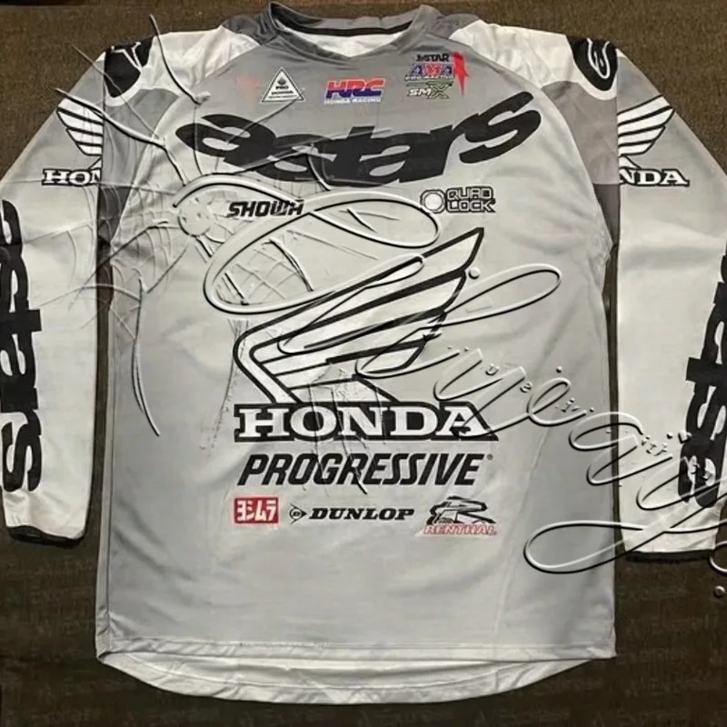 

2026 Fashion Retro Honda Racing Cycling Suit Men's MOTO Off Road Mountain Bike Sports Long Sleeve Shirt Casual Trendy T-shirt