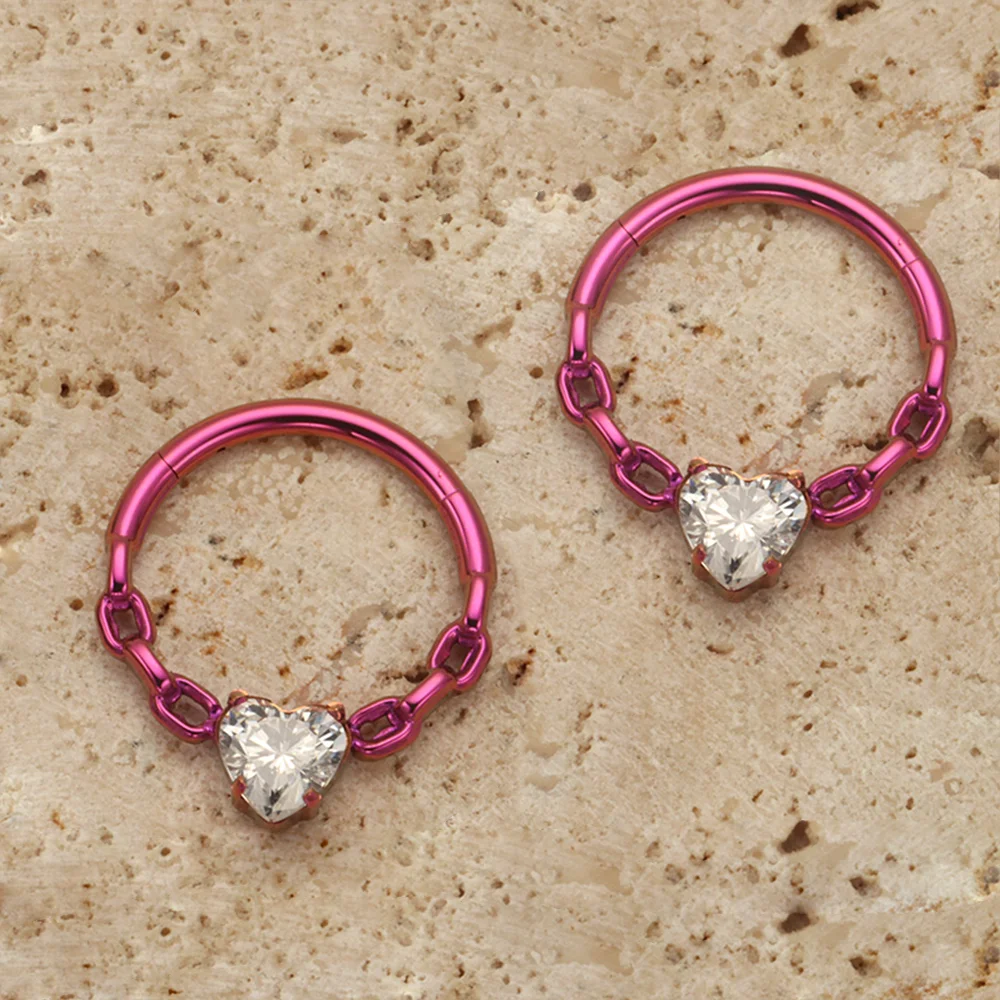 PUTITUP ASTM F136 سبائك التيتانيوم سلسلة على شكل قلب زركونيا الحاجز التوصيل موضة بأكسيد أقراط هيئة ثقب المجوهرات