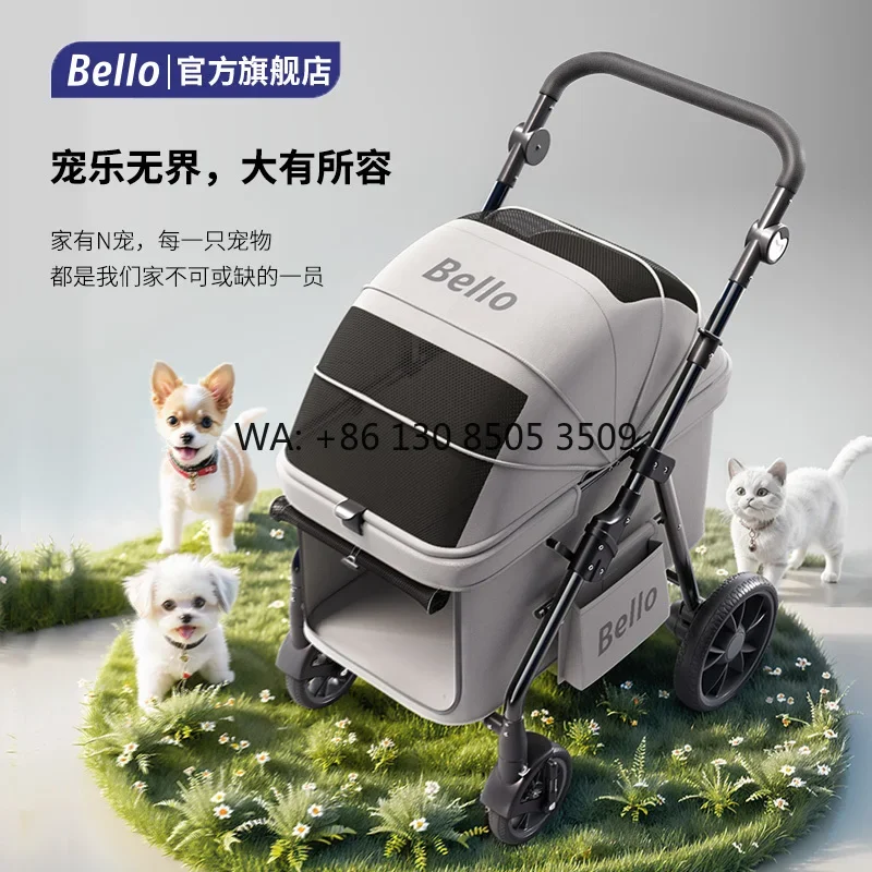 

New Design Pet Stroller for Large Dogs Cats Trolley Outdoor Travel 4 Wheel Dog Stroller Ajustable Push Handle up to 66lbs