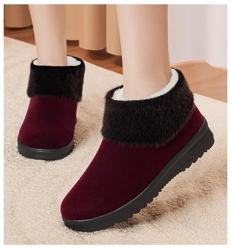 Damen-Fleece-gefütterte Winter-Stiefeletten, zum Hineinschlüpfen, mit rutschfester Sohle, warm, bequem, lässige Winterschuhe. – Detail 4