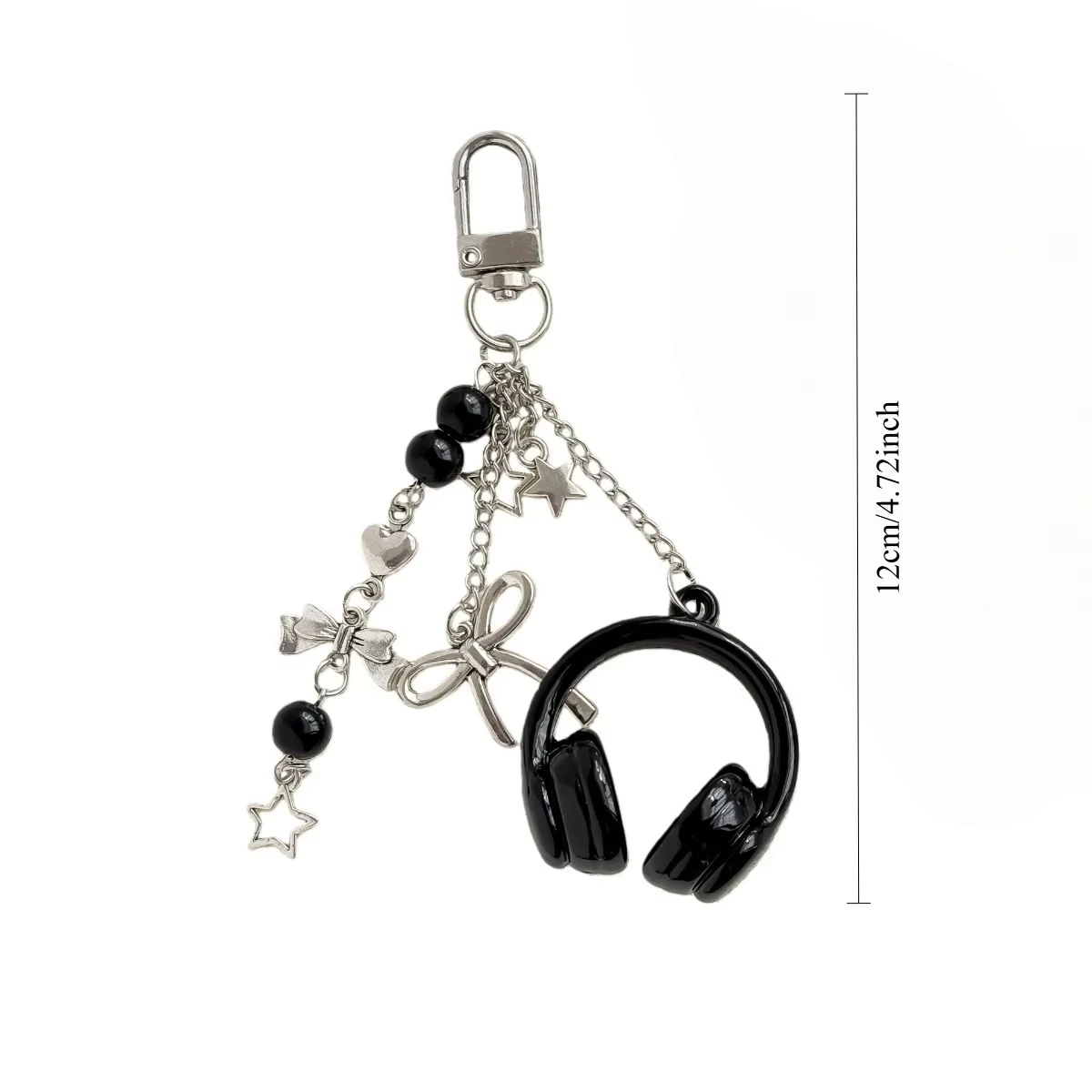Y2k Gothic Headphone Keychain Silver Metal Star Bow Beaded Tassel Charm Trendy Aesthetic Bag Pendant For Teen Girls Best Friend image 2