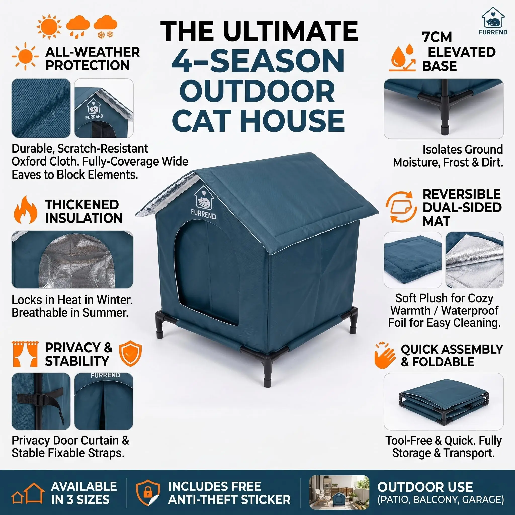 Waterproof Outdoor Pet House for Small Dogs Cats All-Season Oxford Dog Kennel Windproof Cat Shelter Scratch-Resistant Puppy Cave Tent Sturdy Washable Pet Bed Includes Warm Soft Blanket & Brackets view 8