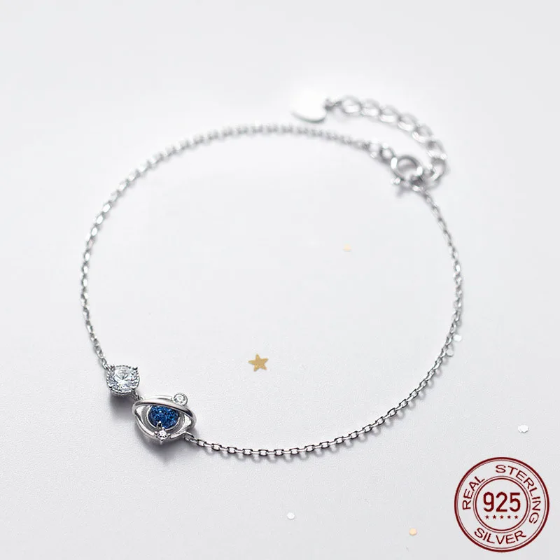 Silver 925 Bracelet Universe Zircon Bracelet For Women Gift For Girls 925 Silver Blue Zircon Bracelet Daily Fashion Star