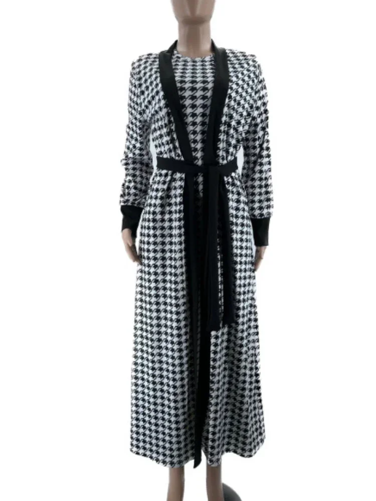 Women Eid Muslim Abayas Long Coat with Dress 2 Piece Set Jacket Musulman Ensemble Autumn Morocco Long Robe Dubai Abaya Kaftan