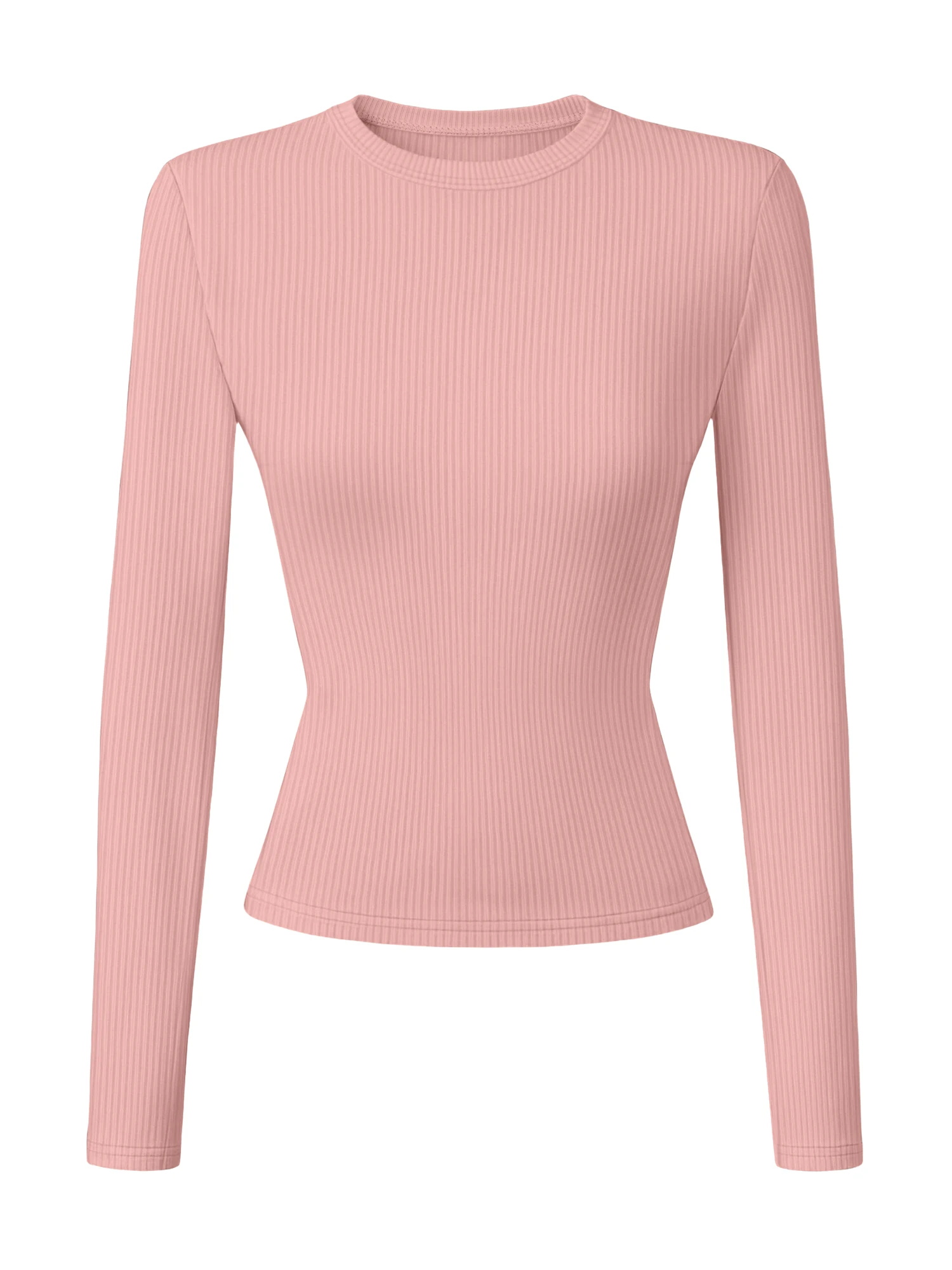 Street-Style Minimalistische Damen-Rundhals-Rippstrick-Langarmshirts Schlanke Bodycon Hochelastische Lässige Herbst-Layering-Tops – Detail 9