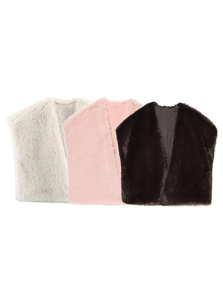 

Женский зимний новый жилет из искусственного меха, пальто, элегантный теплый мягкий V-образный воротник, верхняя одежда без рукавов, однотонные модные женские жилеты для отдыха
