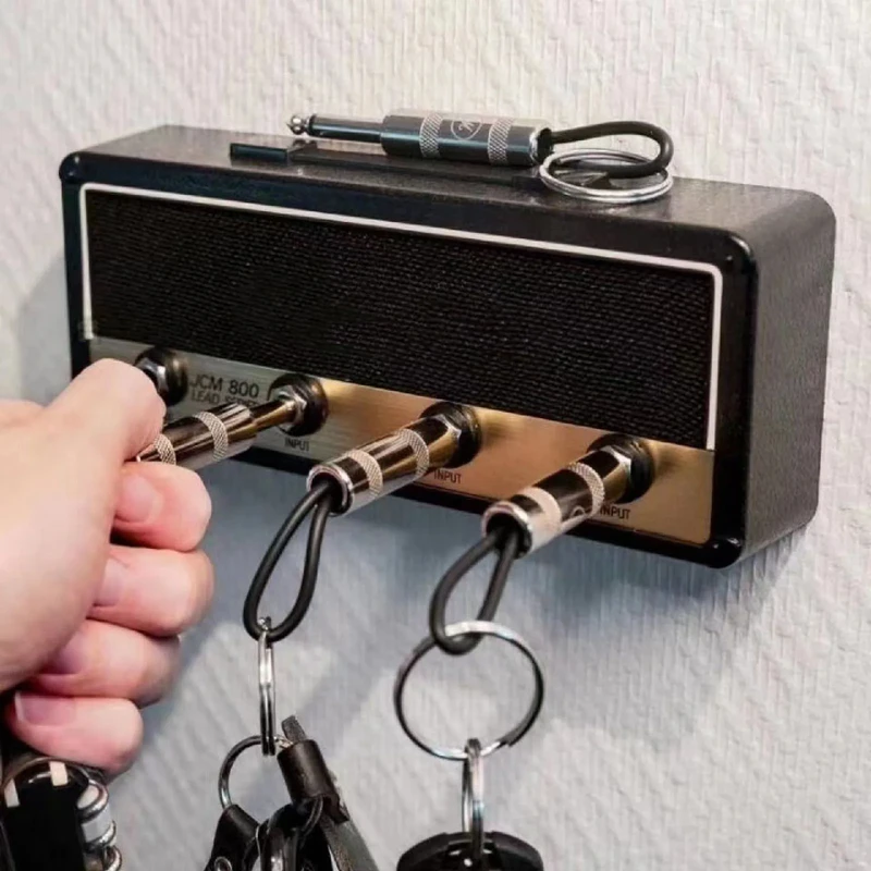 Retro Radio Wall Mounting Key Holder Vintage Guitar Keychain with 4 Plugs Creative Wall Hangers Rack Home Decoration Hooks Gift