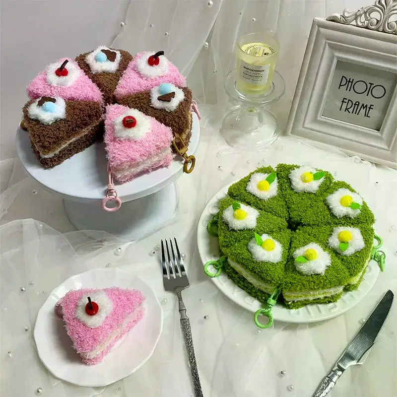 Cute Triangle Thousand Layer Cake Food Plush Keychain Creative Cartoon Doll Pendant Kawaii Backpack Ornament Decoration Gifts