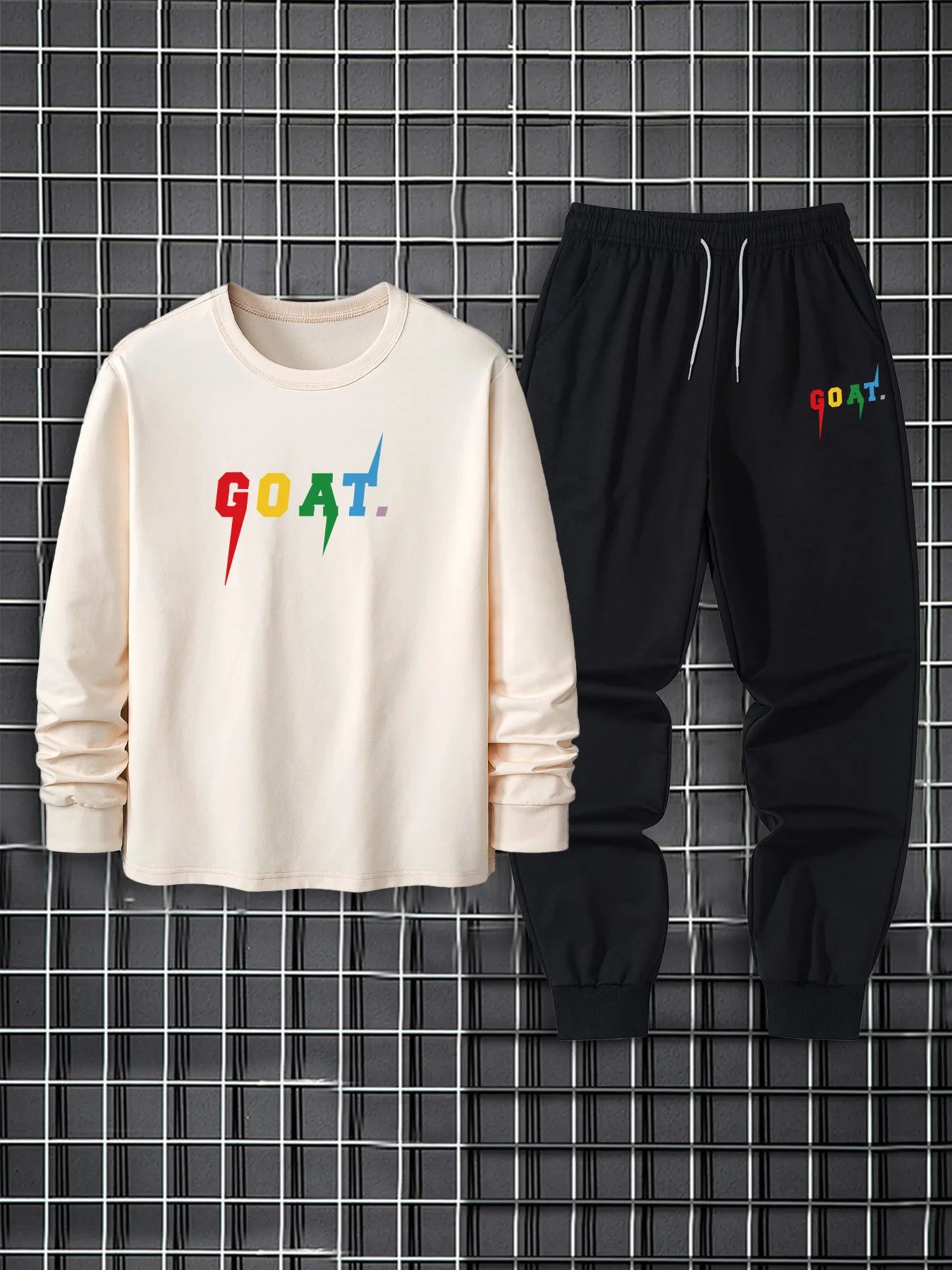 Mens Round Neck Long Sleeve T-Shirt and Jogger Pants Set Breathable Comfortable Casual Outfit for Spring and Autumn