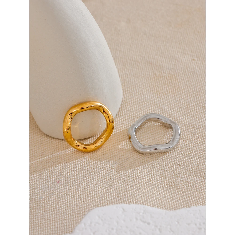 Yhpup High Quality Stainless Steel Twisted Round Finger Ring for Women 18K PVD Plated Texture Simple Daily Jewelry Gift