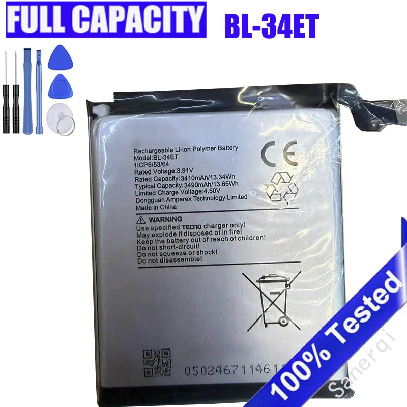3.91V 3490mAh For Tecno POP3 BL-34ET Battery AKKU Batteria + Free Tools