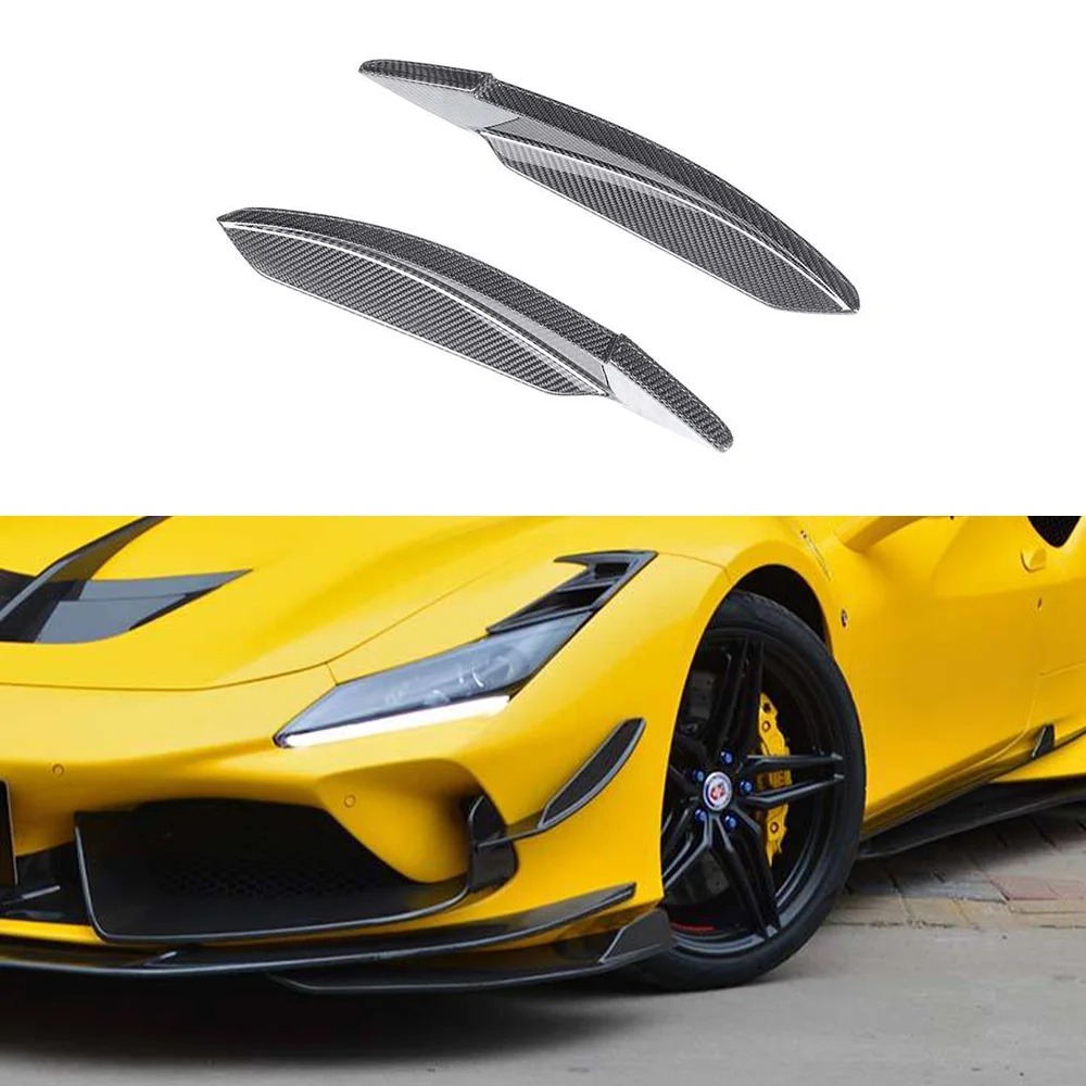 2Pcs Real Dry Carbon Fiber Front Bumper Side Canards Splitter Spoiler for Ferrari F8  Body Kit Car Accessories