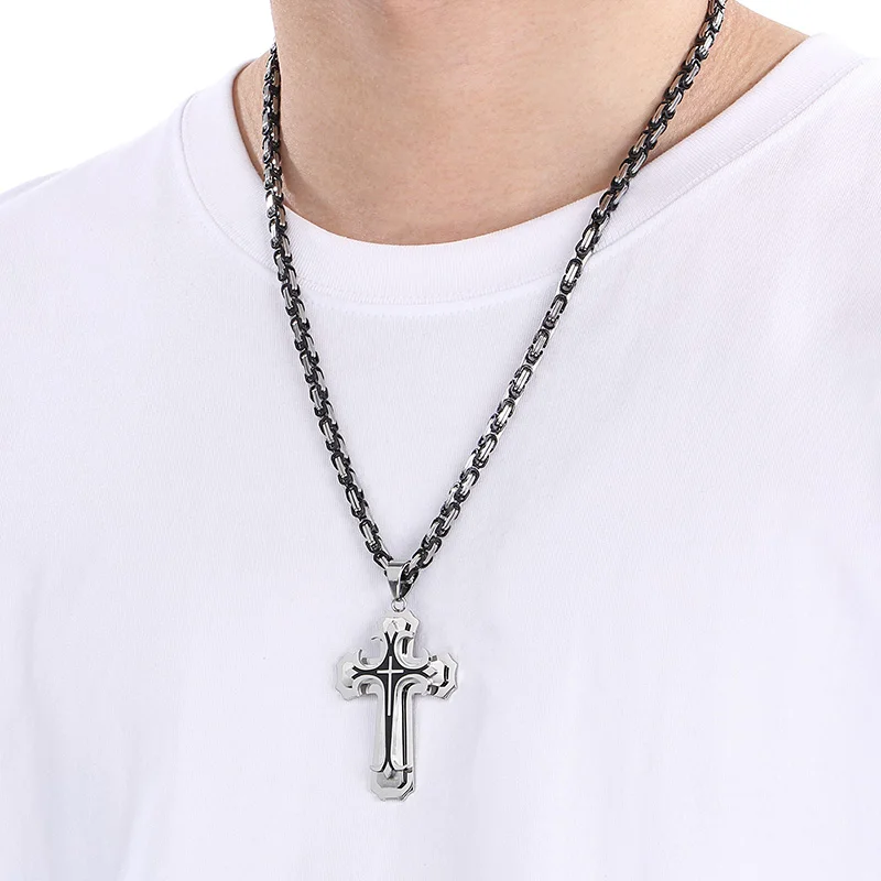 Fongten Minimalist Religious Cross Pendant Necklace For Men Mighty Emperor Chain Fashion Jewelry Waterproof Accessories Gifts